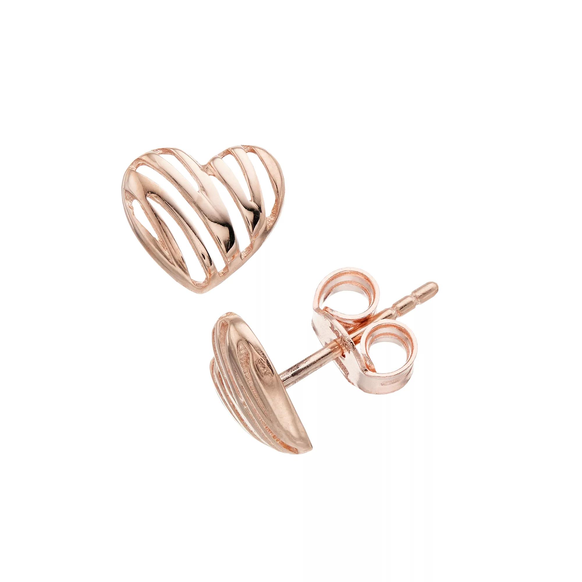 14k Gold Open Heart Stud Earrings, Women's, 14k Rose Gold Product Image