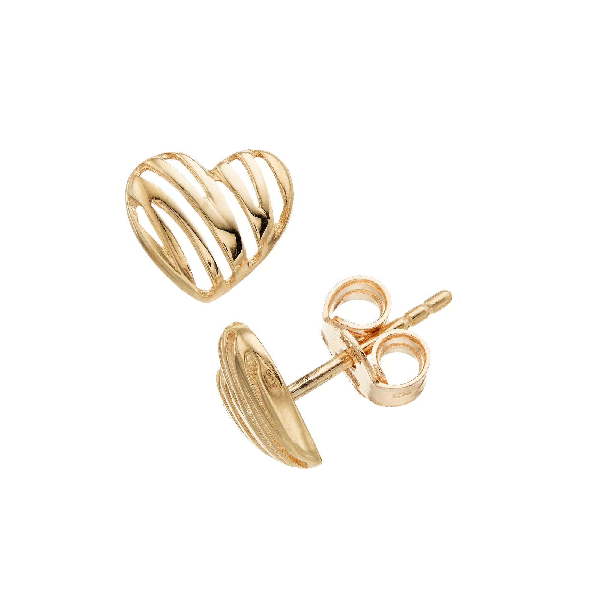 14k Gold Open Heart Stud Earrings, Women's, 14k Rose Gold Product Image