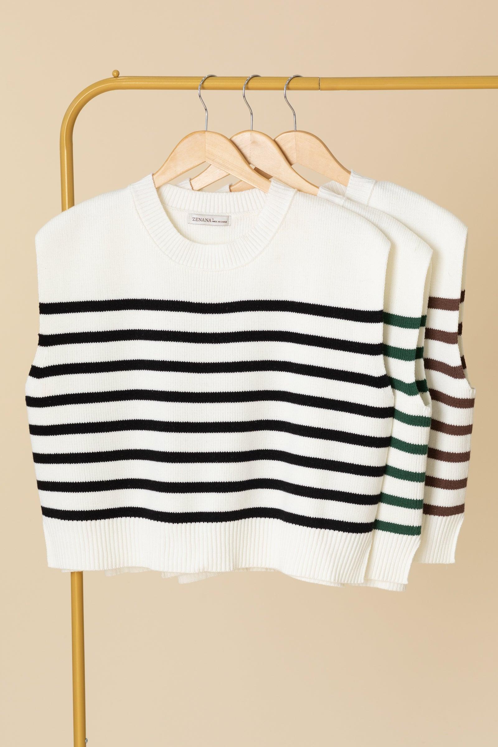 Oversized Crewneck Stripe Cap Sleeve Sweaters Product Image