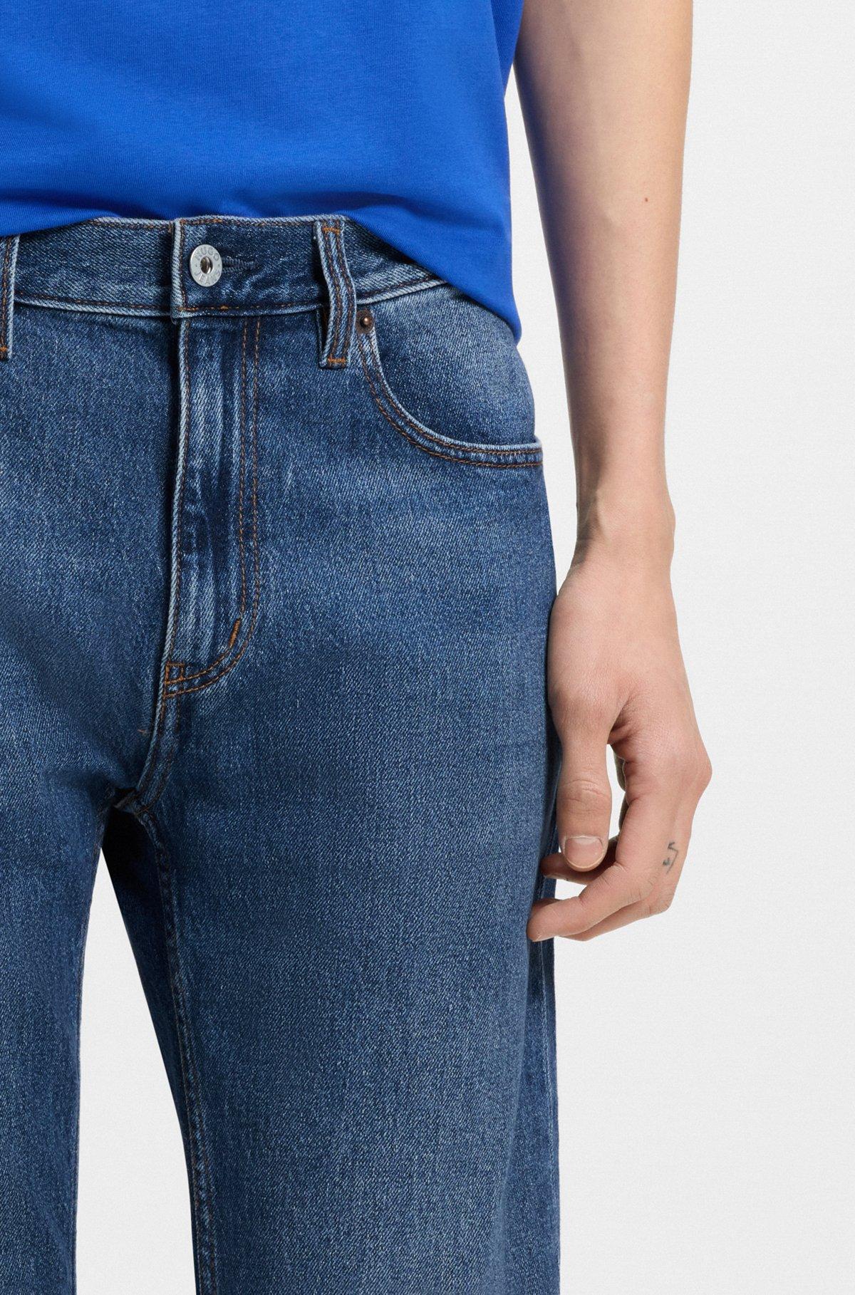 HUGO - Slim-fit jeans in mid-blue stretch denim - Dark Blue Product Image