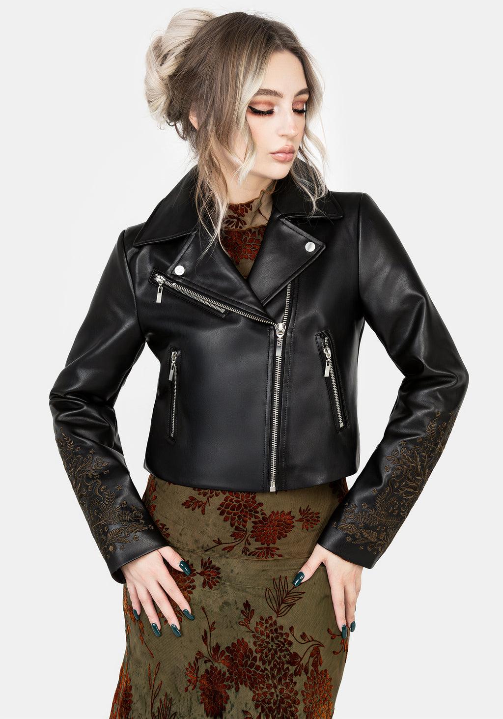 Vervain Embroidered Faux Leather Biker Jacket Product Image