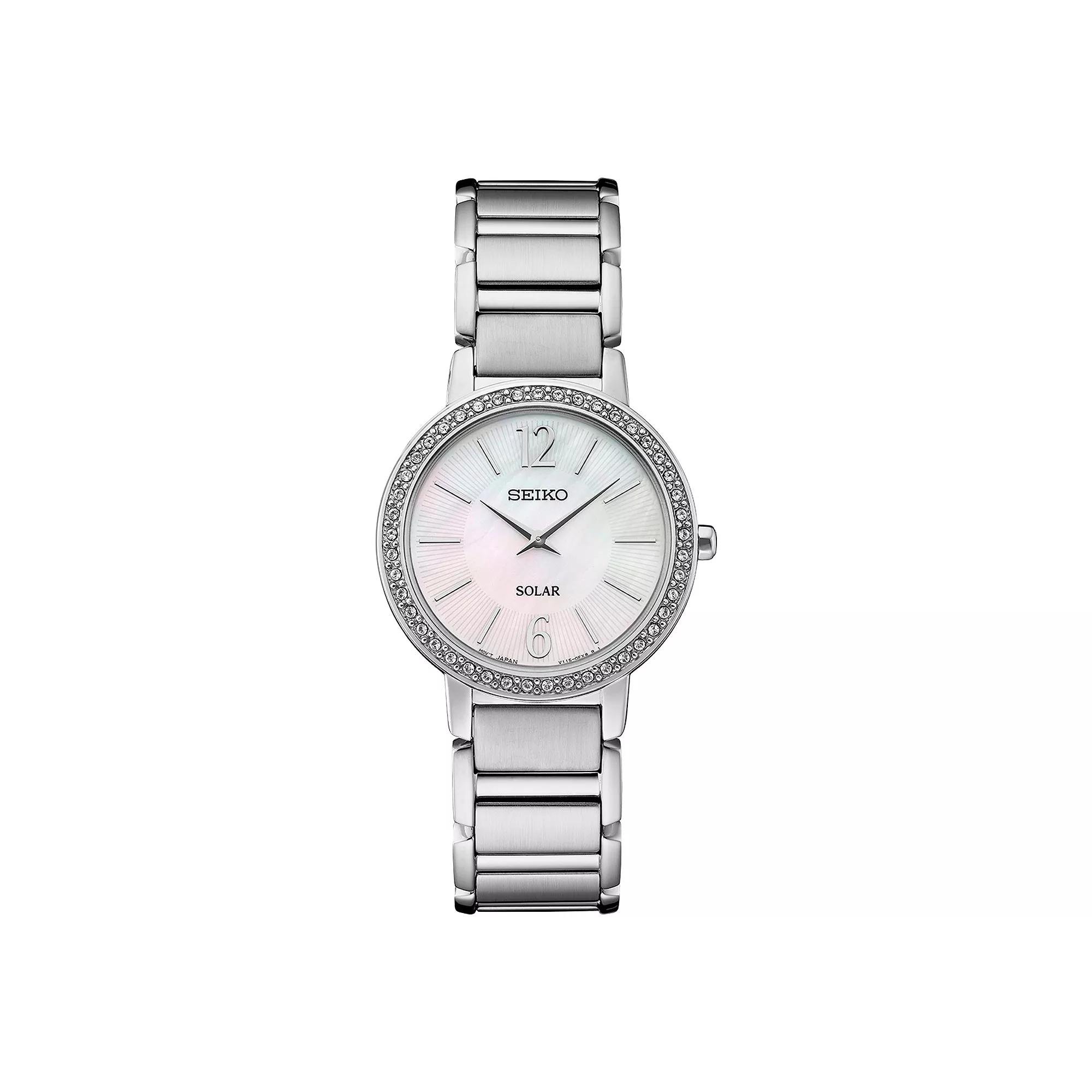 Seiko Womens Crystal Stainless Steel Solar Mother of Pearl Dial Watch - SUP467 Silver Product Image