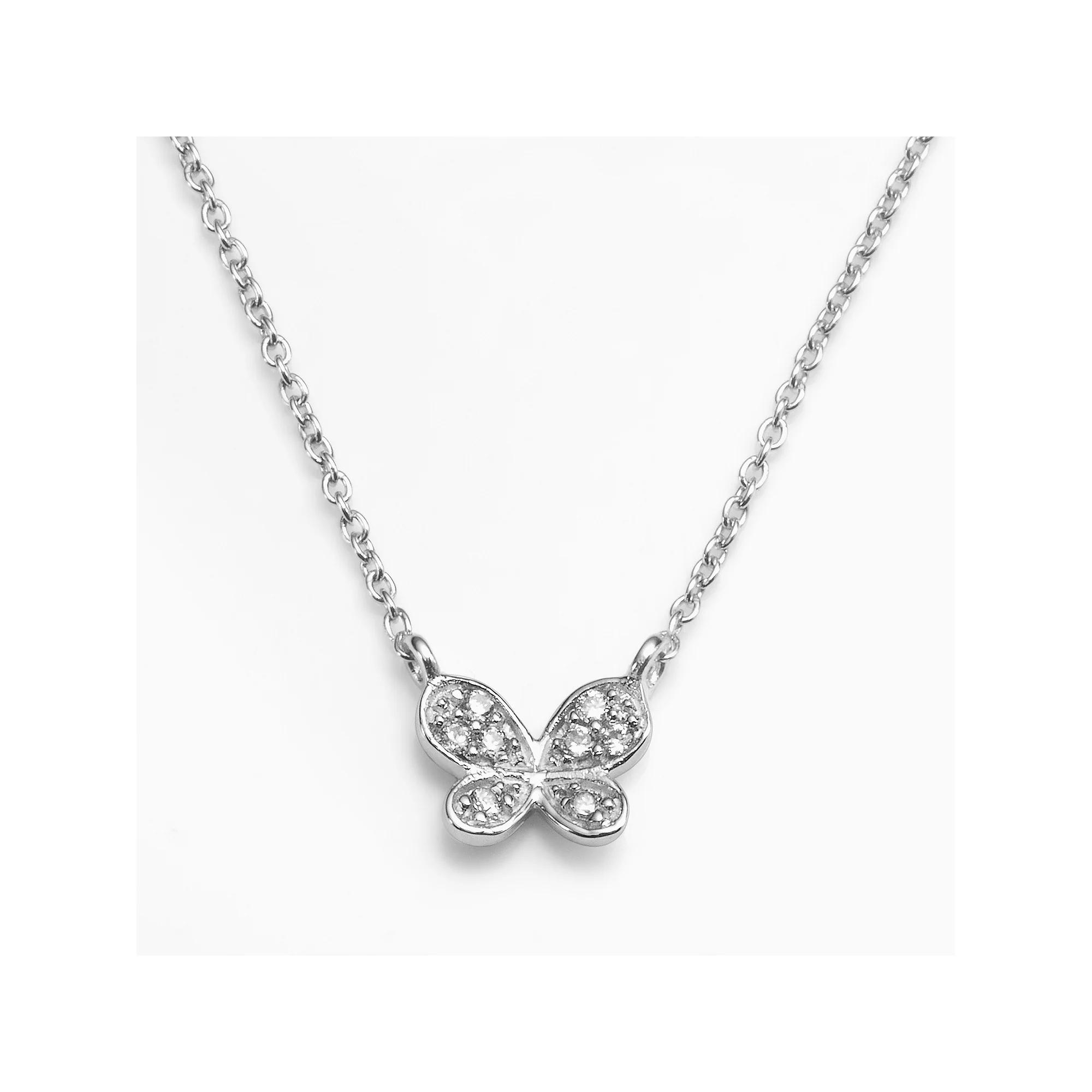Sophie Miller Sterling Silver Cubic Zirconia Butterfly Necklace, Womens White Product Image