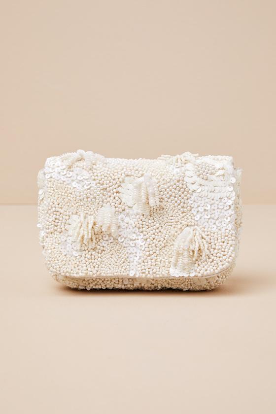 Ottilia Cream Beaded Sequin Clutch Product Image
