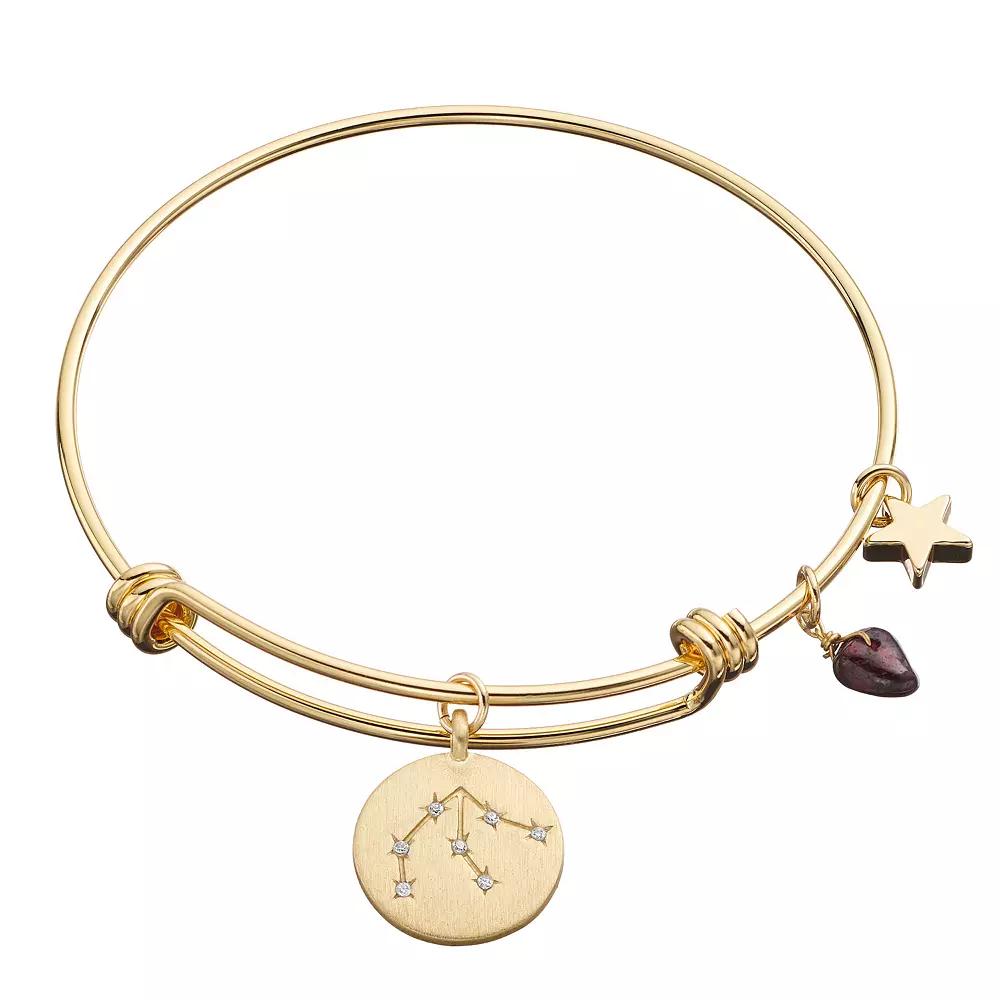 City Luxe Horoscope Cubic Zirconia Disk Bangle Bracelet with Genuine Stone & Star Charm, Women's, Gold Tone Aries Product Image