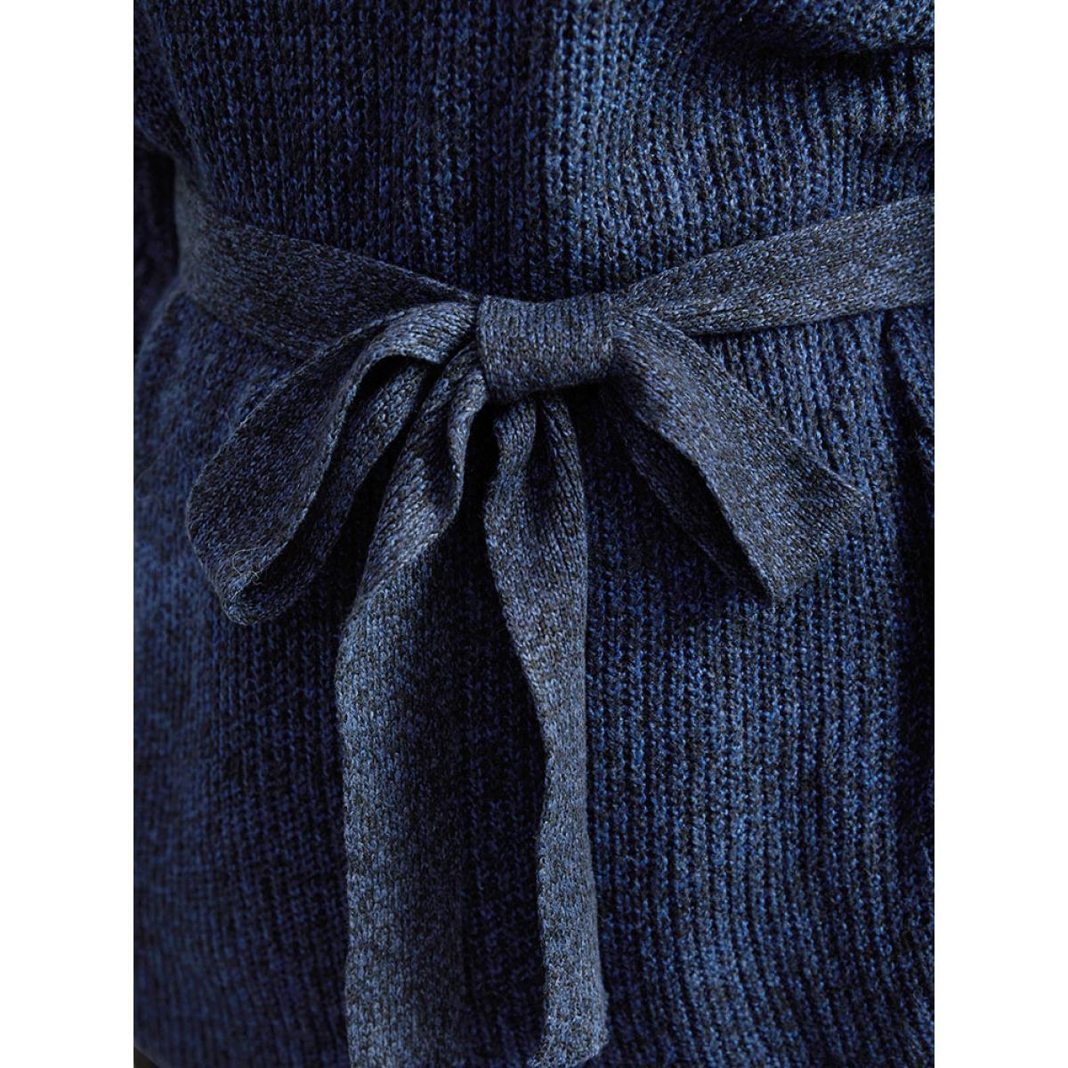 Plus Size Turtle Neck Belted Drop Shoulder Pullover Navy Women Casual Loose Long Sleeve Lapel Collar Dailywear Pullovers BloomChic 10/M Product Image