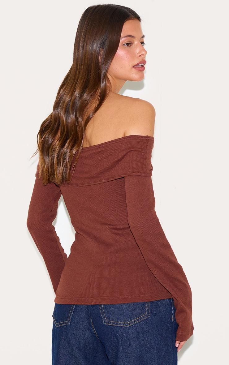 Chocolate Cross Over Bardot Long Top Product Image