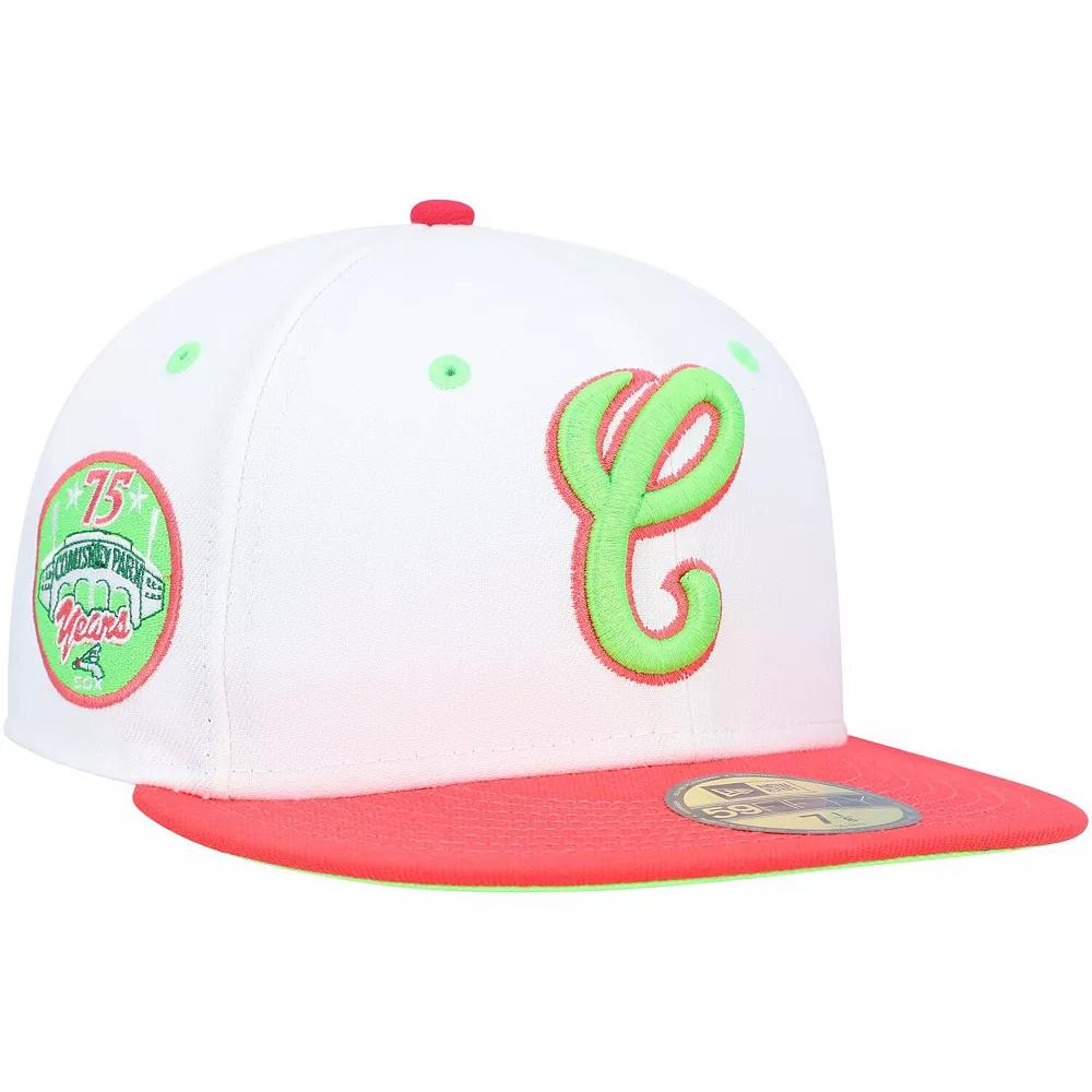 Men's New Era White/Coral Chicago White Sox Cooperstown Collection Comiskey Park 75th Anniversary Strawberry Lolli 59FIFTY Fitted Hat,  Product Image
