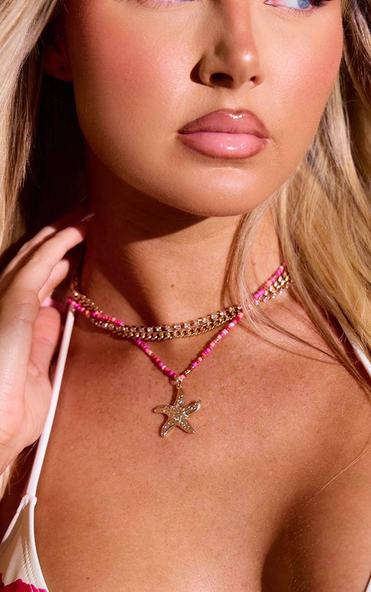 Gold Beaded Layered Starfish Necklace Product Image