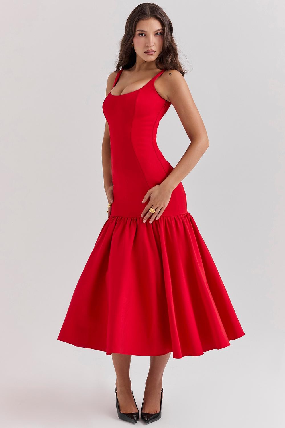 Amore  scarlet dropped waist midi dress Product Image