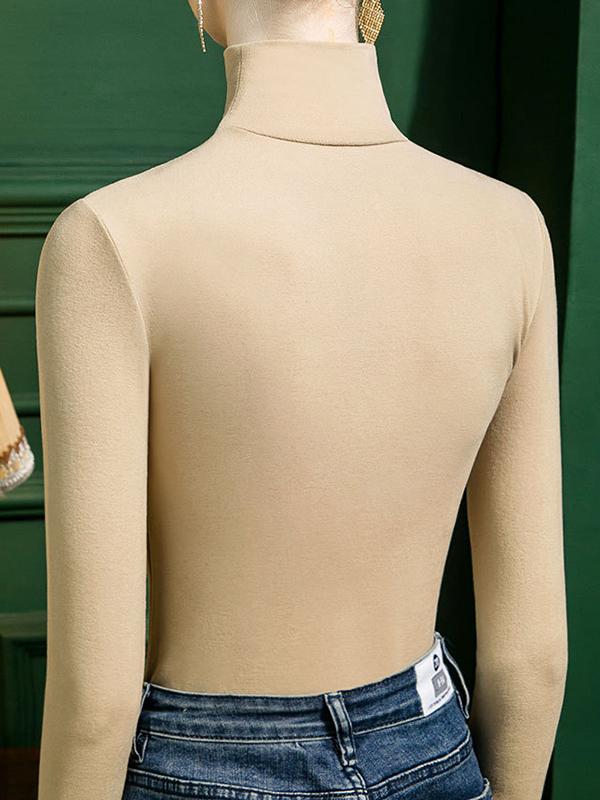 Long Sleeves Skinny Buttoned Hollow Pleated Split-Joint High Neck T-Shirts Tops Product Image