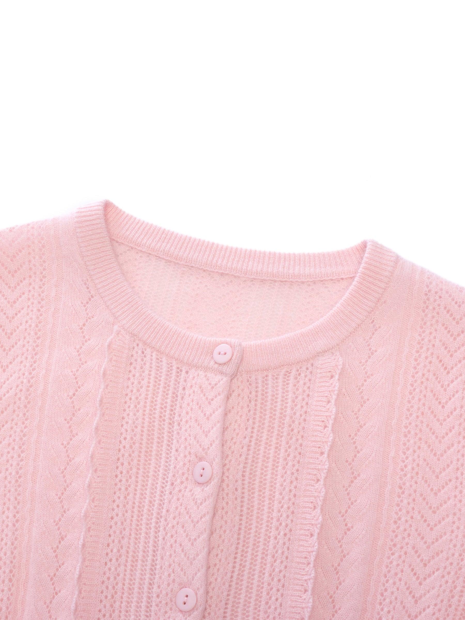 100% Cashmere Openwork Textured Women Cardigan Product Image