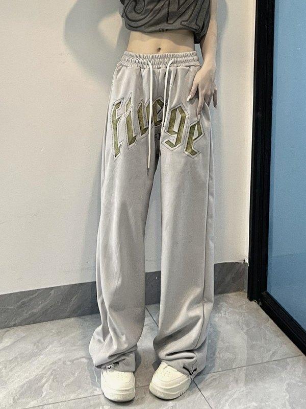 Letter Embroidered Baggy Sweatpants Product Image