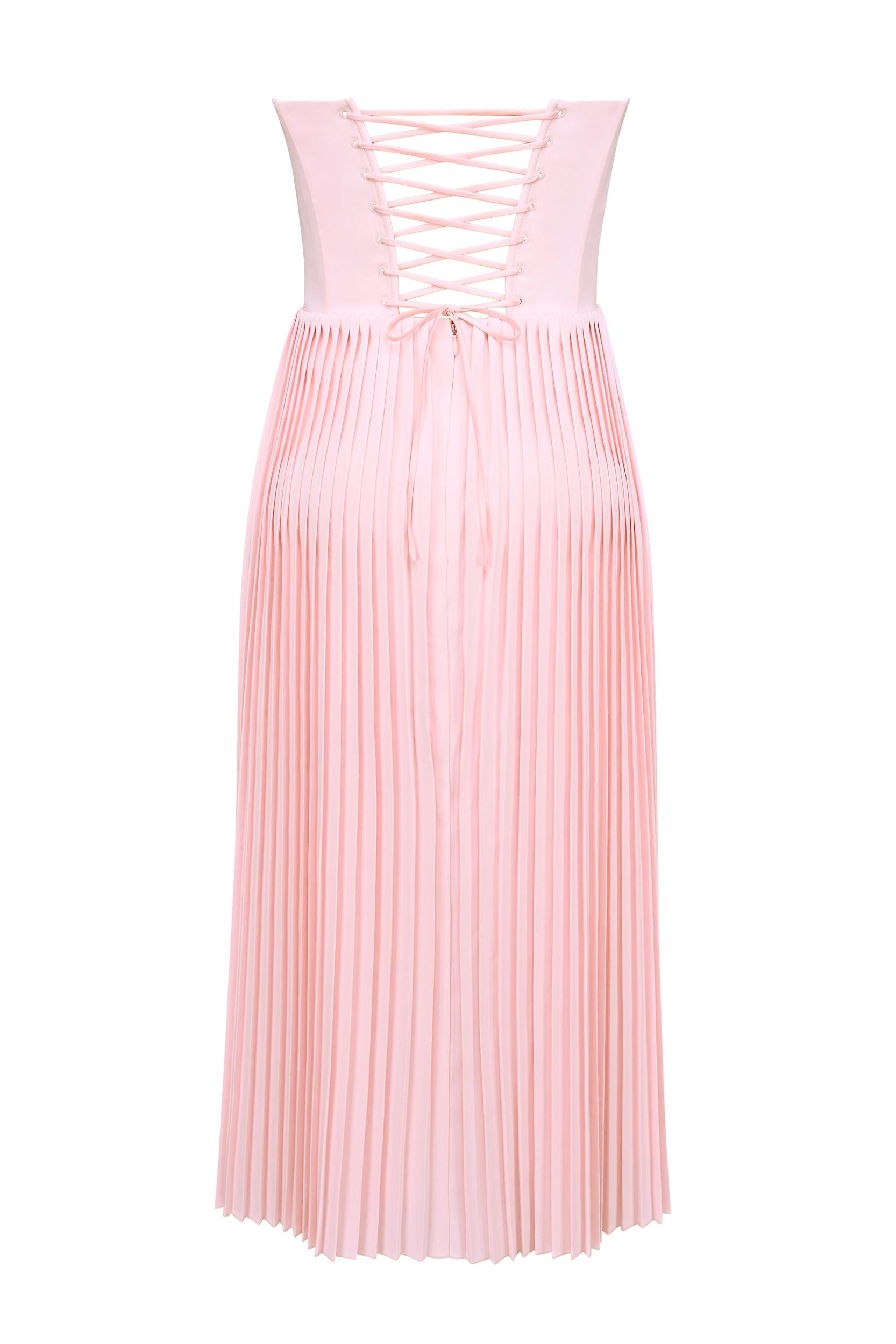 Marci  pink pleated midi corset dress Product Image