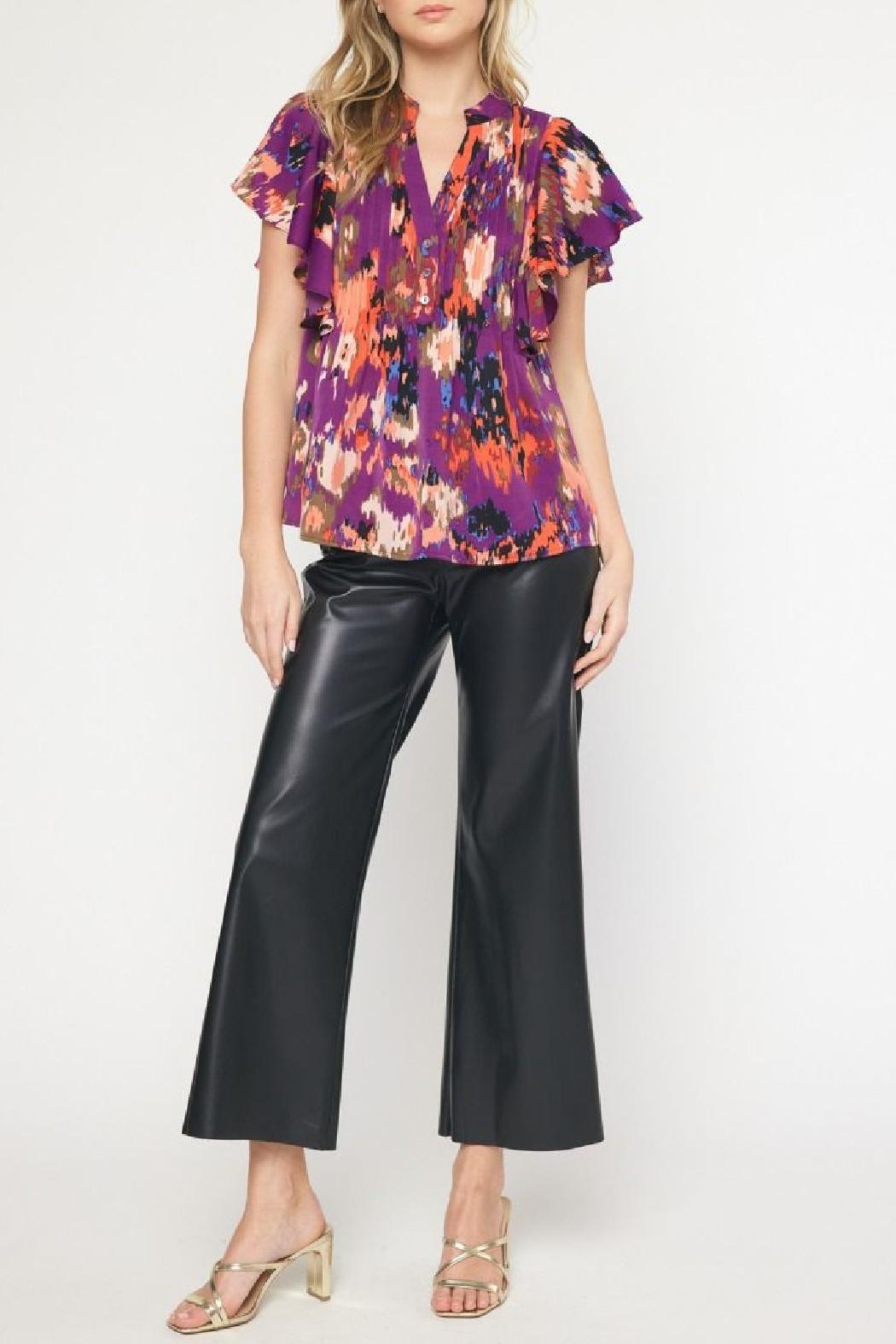 Printed Ruffle Sleeve Top Product Image