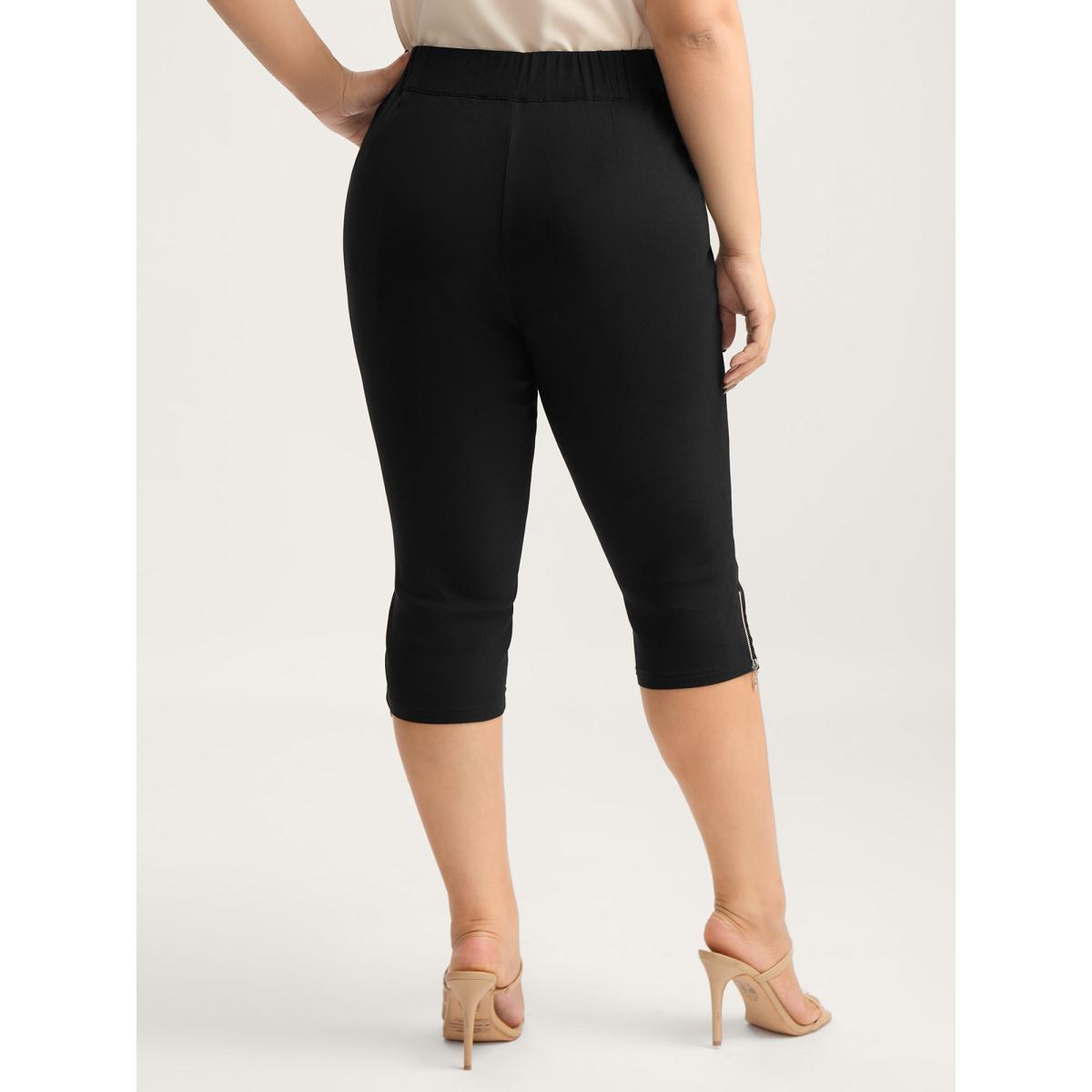 Plus Size Side Zipper Buckle Detail Crop Pants Women Black Skinny Mid Rise Work Pants BloomChic 22-24/3X Product Image