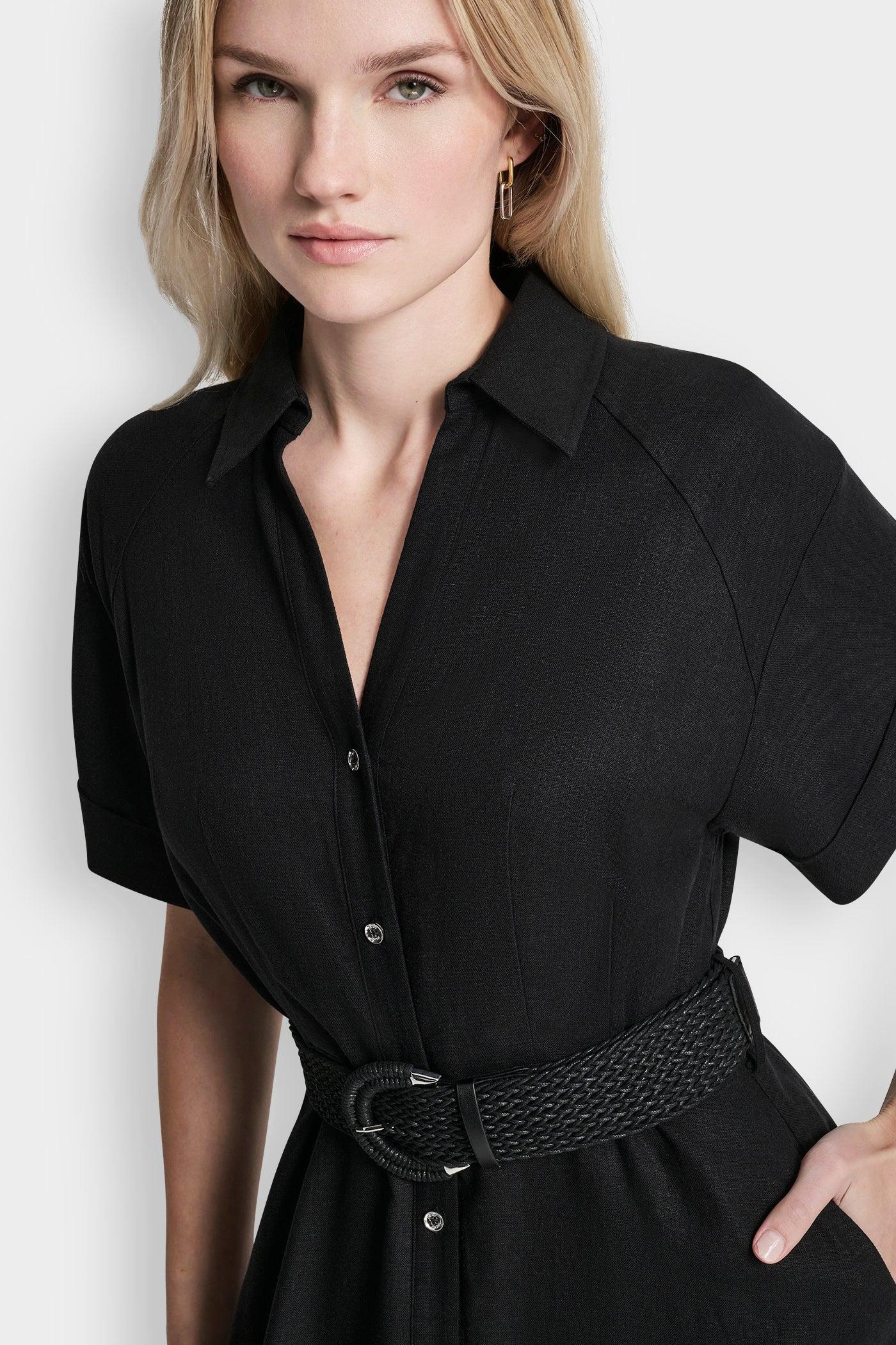 COLOR-BLOCK FIT & FLARE MIDI SHIRT DRESS Product Image