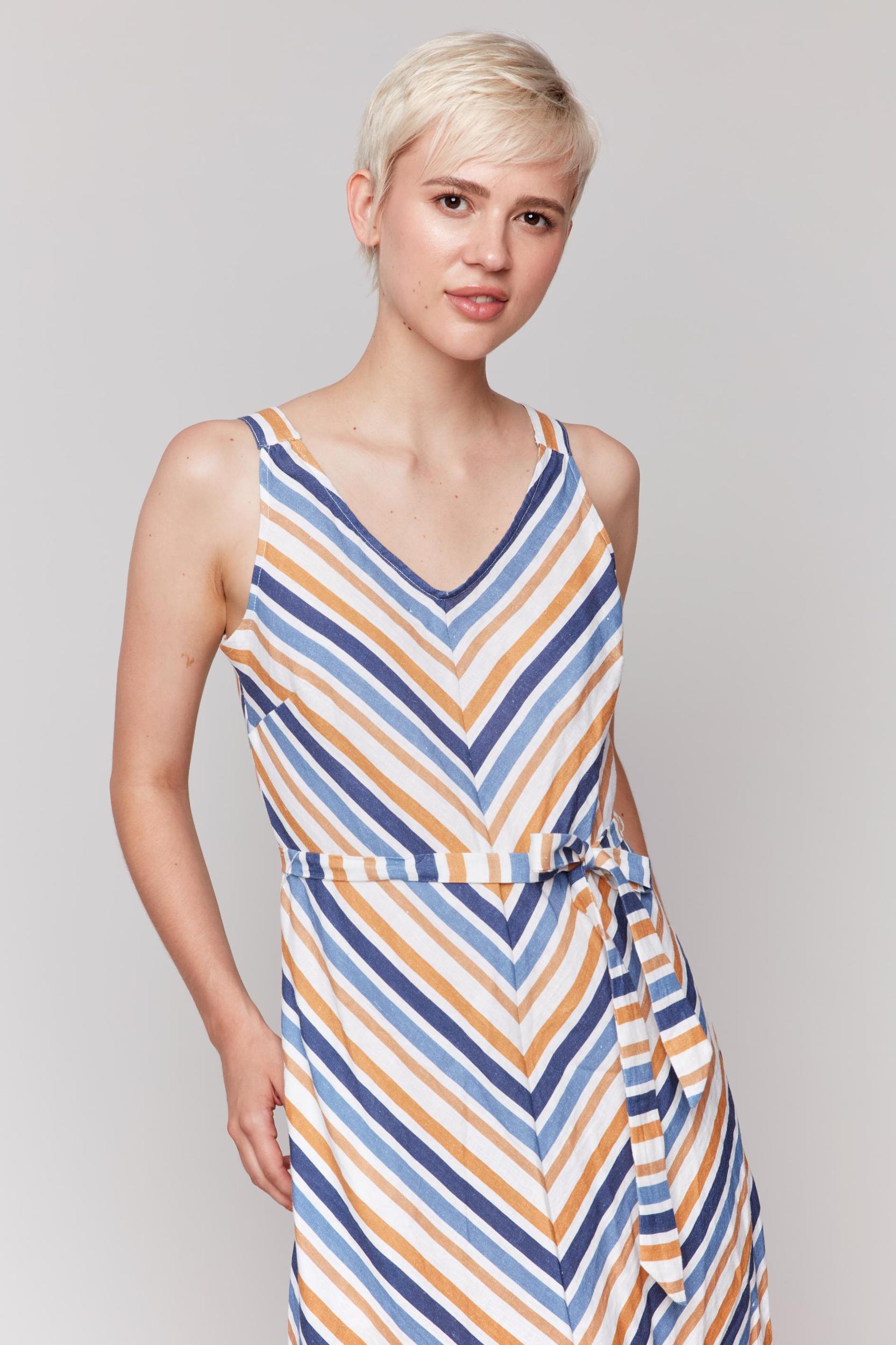 Striped Maxi Woven Dress with Sash Product Image