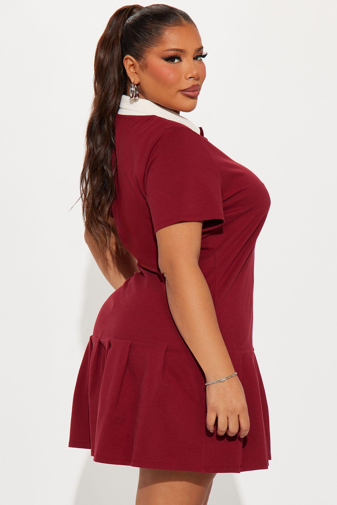 Bree Pleated Polo Mini Dress - Wine Product Image