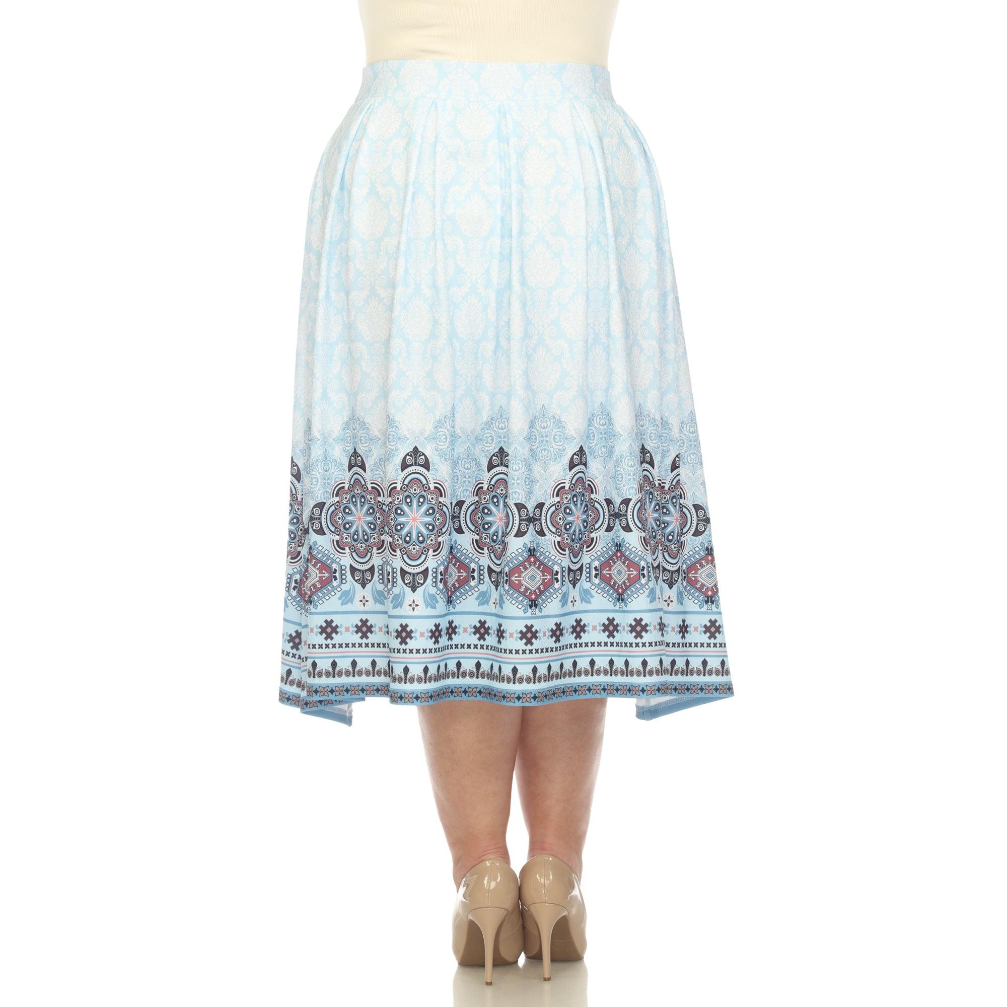 Blue Pleated Skirt with Border Prints - Plus Product Image