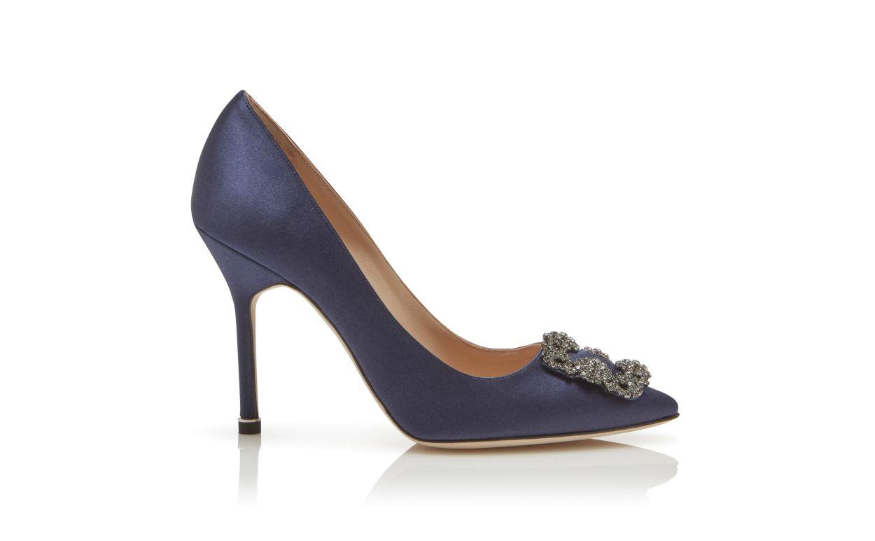 HANGISI Navy Blue Satin Jewel Buckle Pumps Product Image