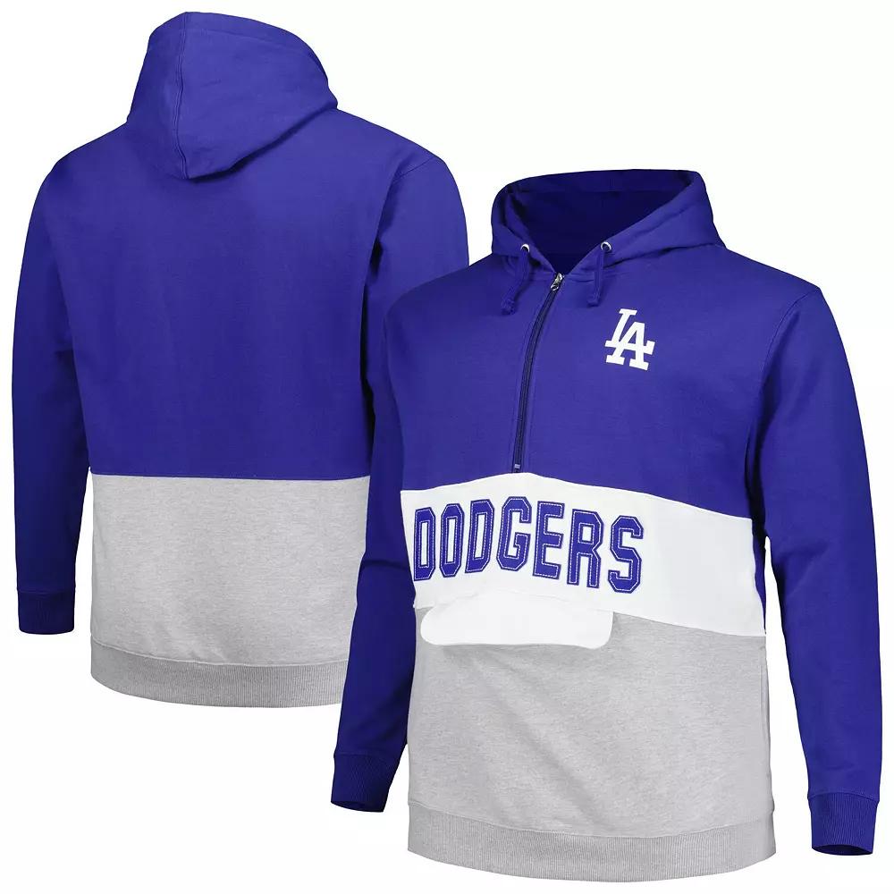 Men's Royal/White Los Angeles Dodgers Big & Tall Fleece Half-Zip Hoodie, Size: 2XLT, Blue Product Image