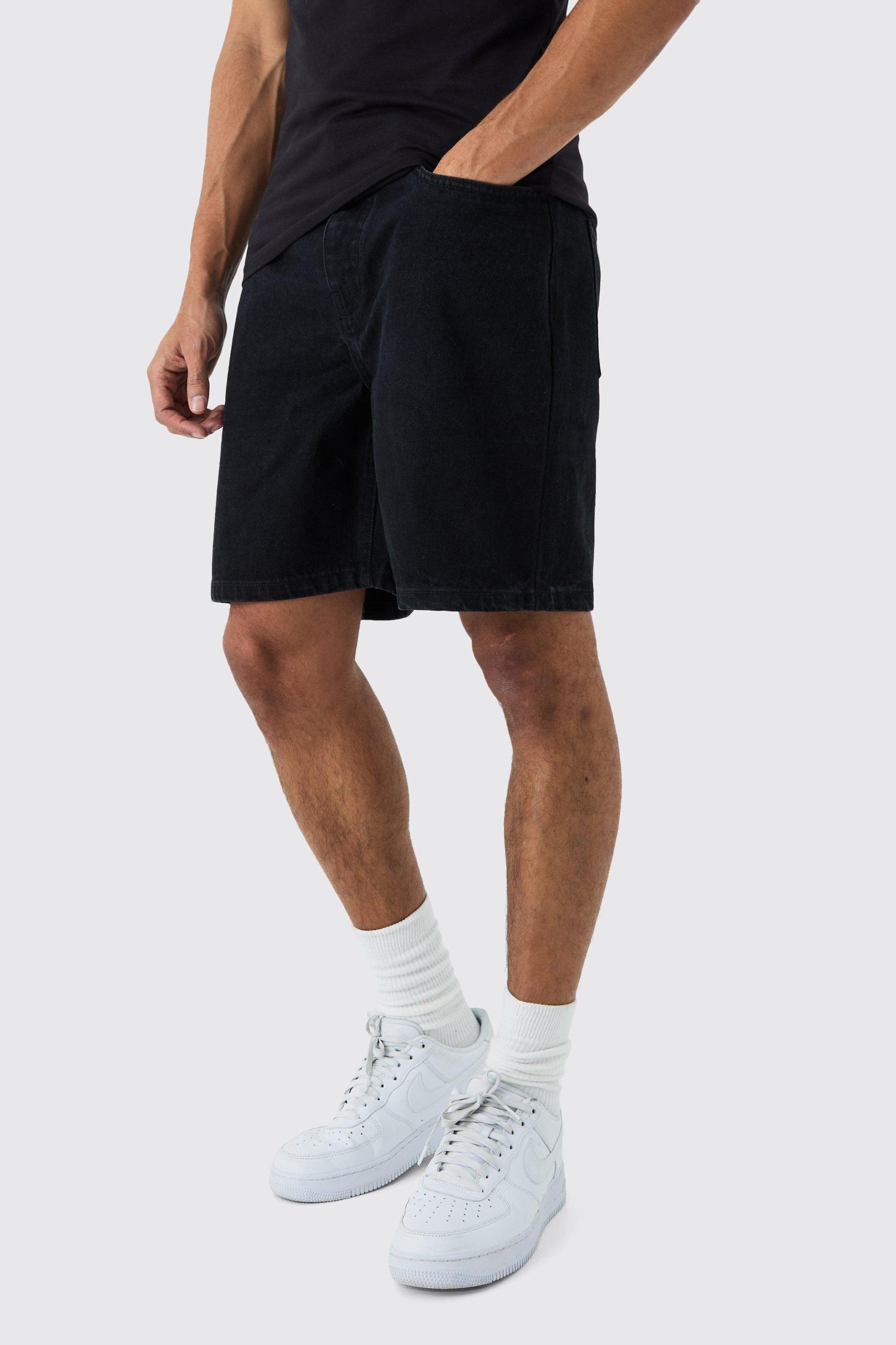 Relaxed Rigid Jean Shorts In Black | boohooMAN USA Product Image