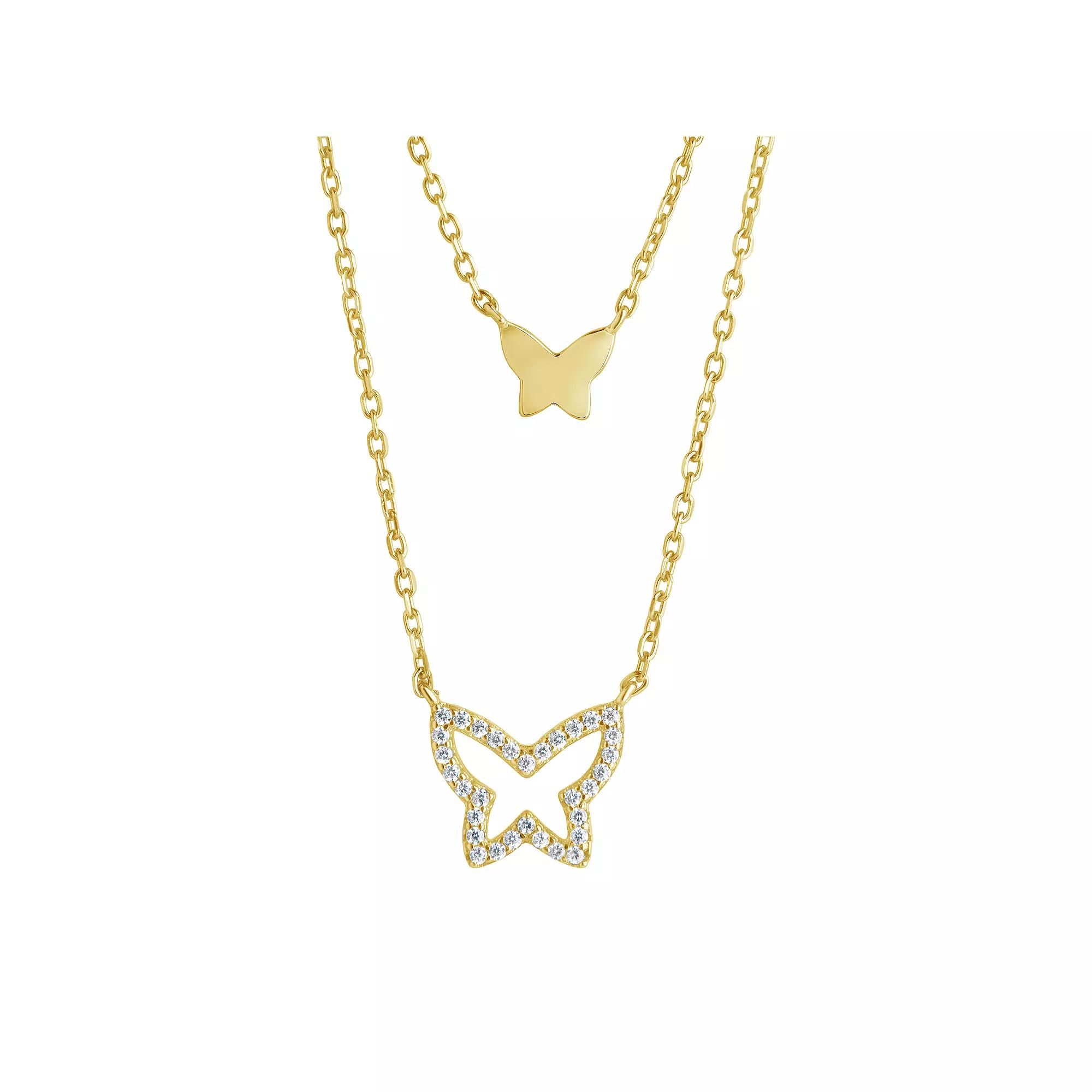 MC Collective Cubic Zirconia Butterfly Layered Necklace, Women's, Size: 16", Gold Tone Product Image