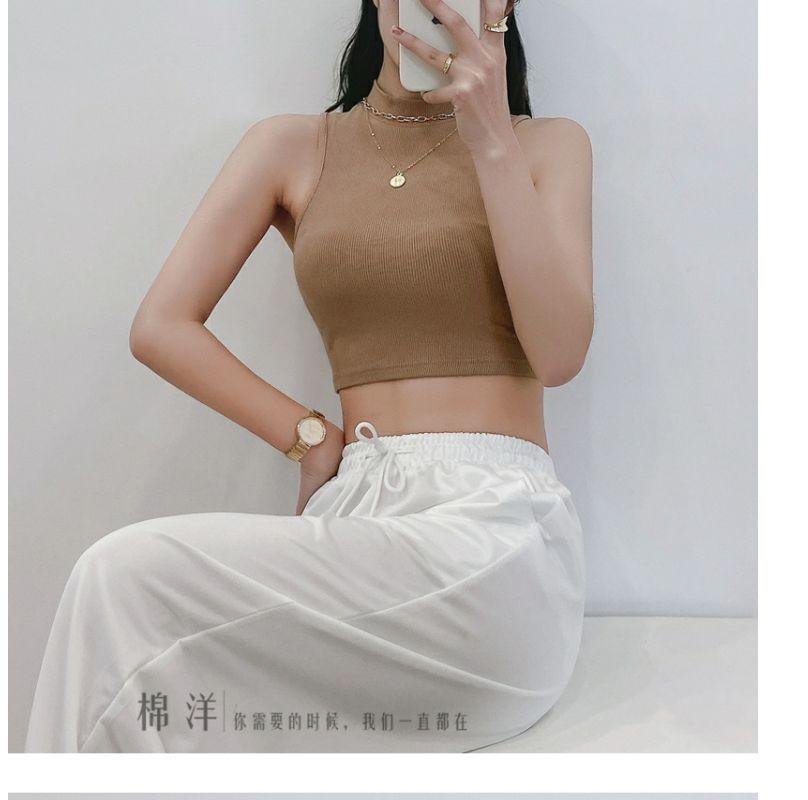 Mock Neck Plain Crop Tank Top Product Image