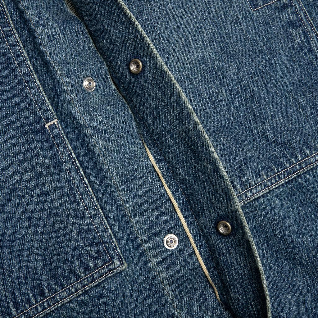 Washed and Bleached Raw Denim Shirt - Blue Male Product Image