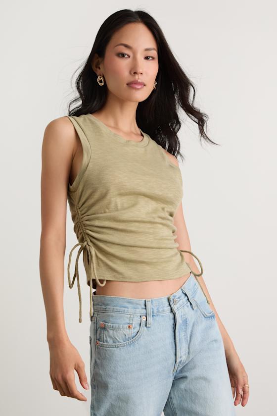 Anika Sage Burnout Ruched Tank Top Product Image