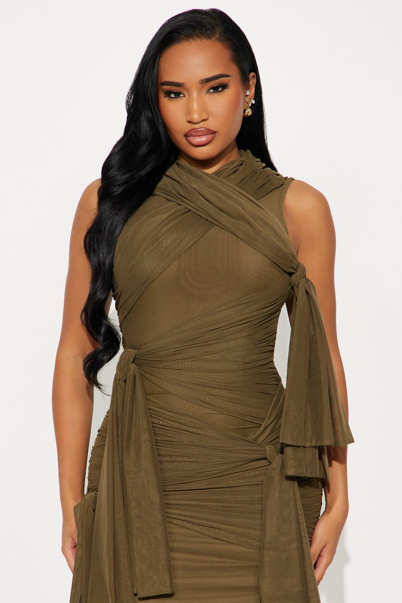 Darcy Draped Mesh Midi Dress - Olive Female Product Image