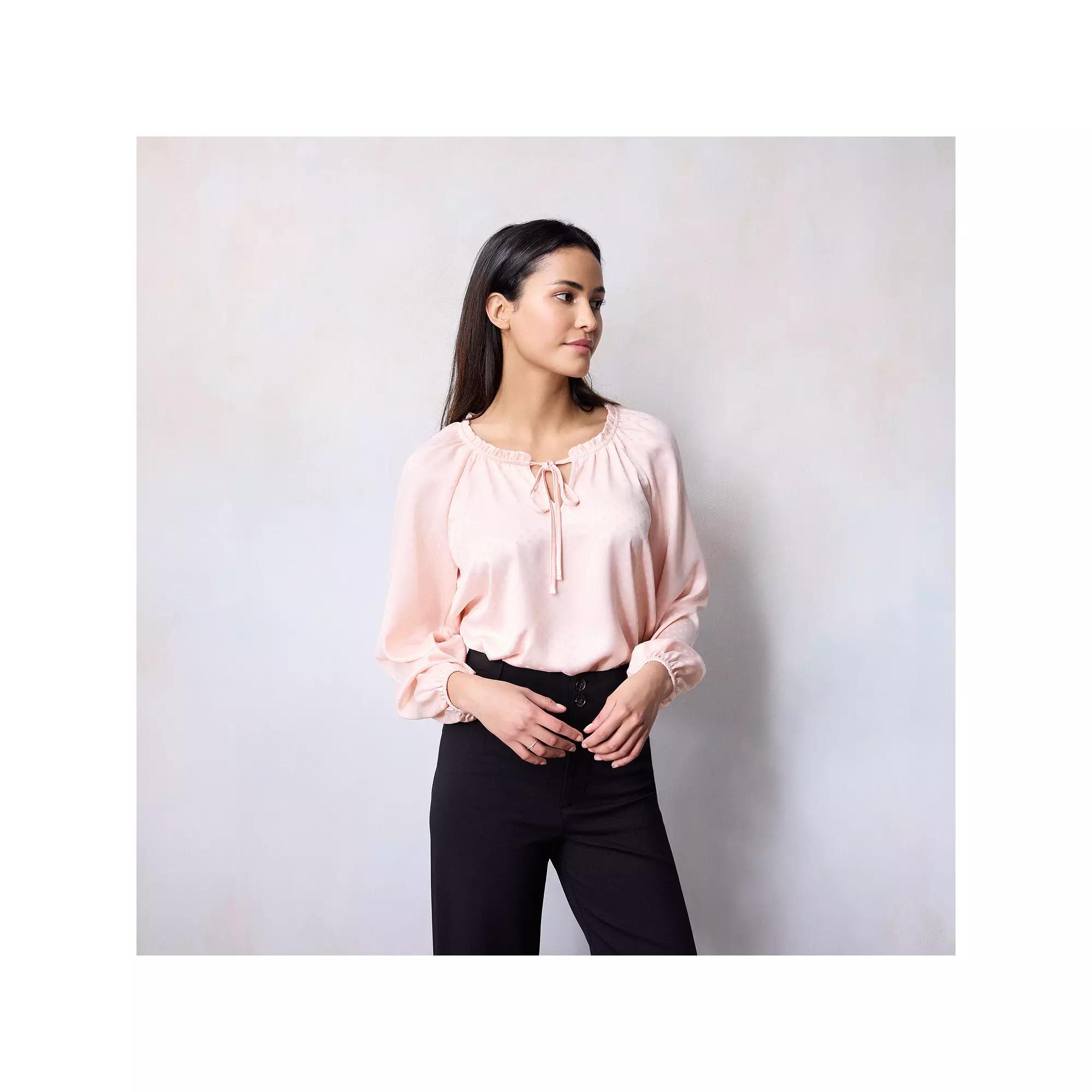 Women's LC Lauren Conrad Tie-Front Peasant Top, Size: XXL, Ballerina Tulle Product Image