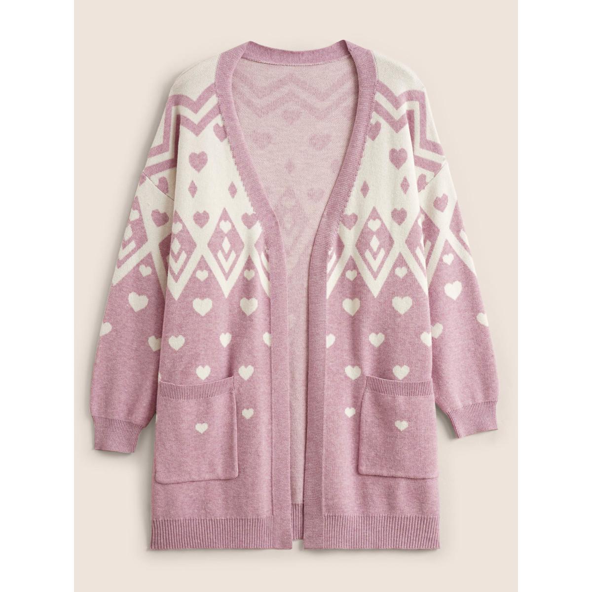 Plus Size Supersoft Essentials Heart Two Tone Pocket Cardigan Pink Women Casual Loose Long Sleeve Dailywear Cardigans BloomChic 10/M Product Image
