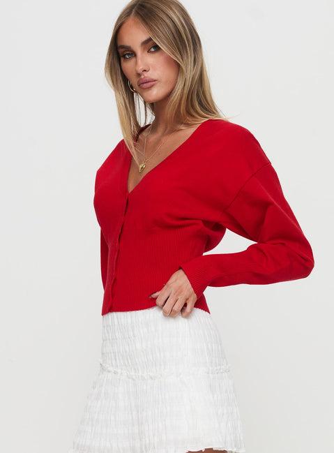 Wistfully Knit Cardigan Red Product Image