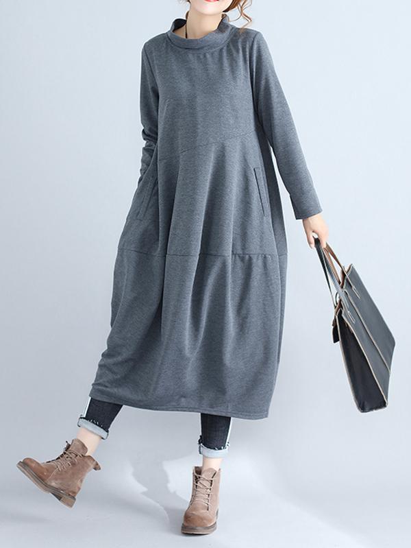 Casual Loose Plus Size Solid Color Hooded Midi Dresses Product Image