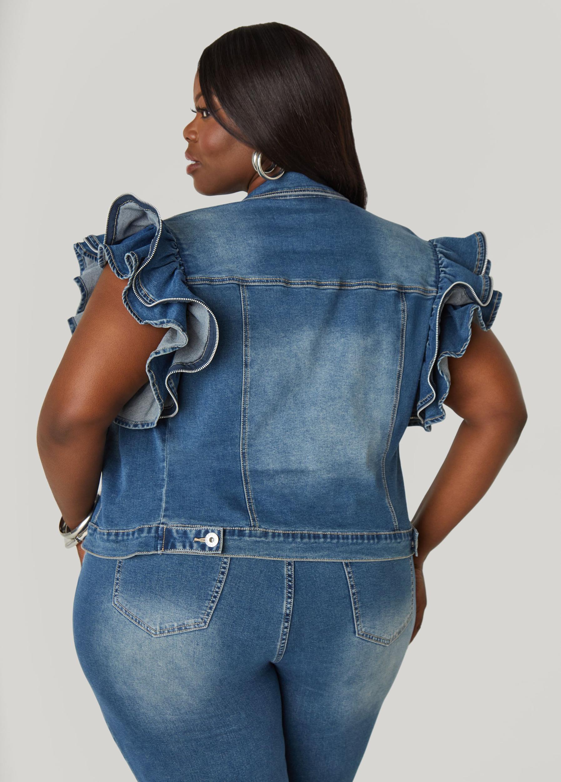Plus Size Zipper Trimmed Denim Capris Ashley Stewart Product Image