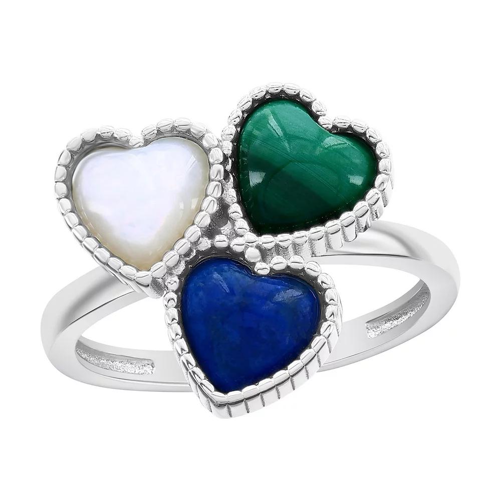 Nautica Rocks Sterling Silver Heart Mother-of-Pearl Lapis and Malachite Ring, Women's, Size: 7 Product Image