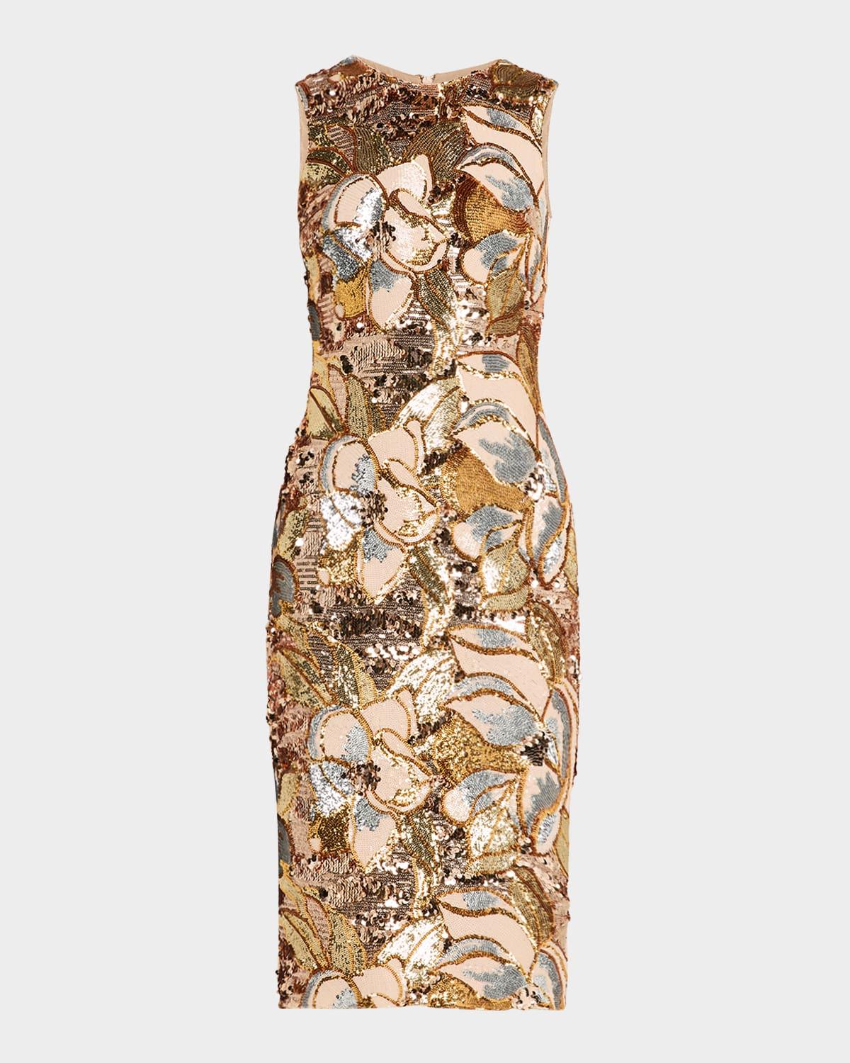 Alex Sleeveless Floral Sequin Midi Sheath Dress Product Image