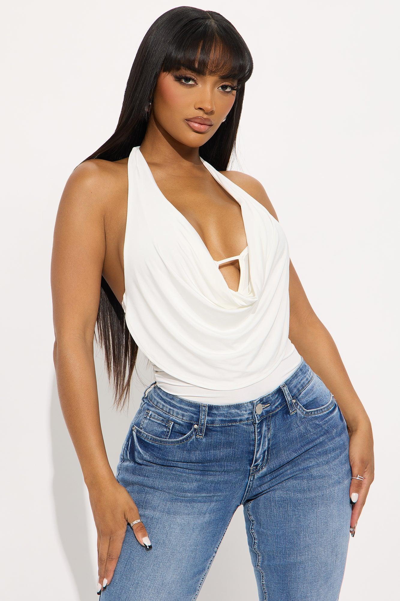 Moving On Cowl Neck Halter Bodysuit - White Female Product Image
