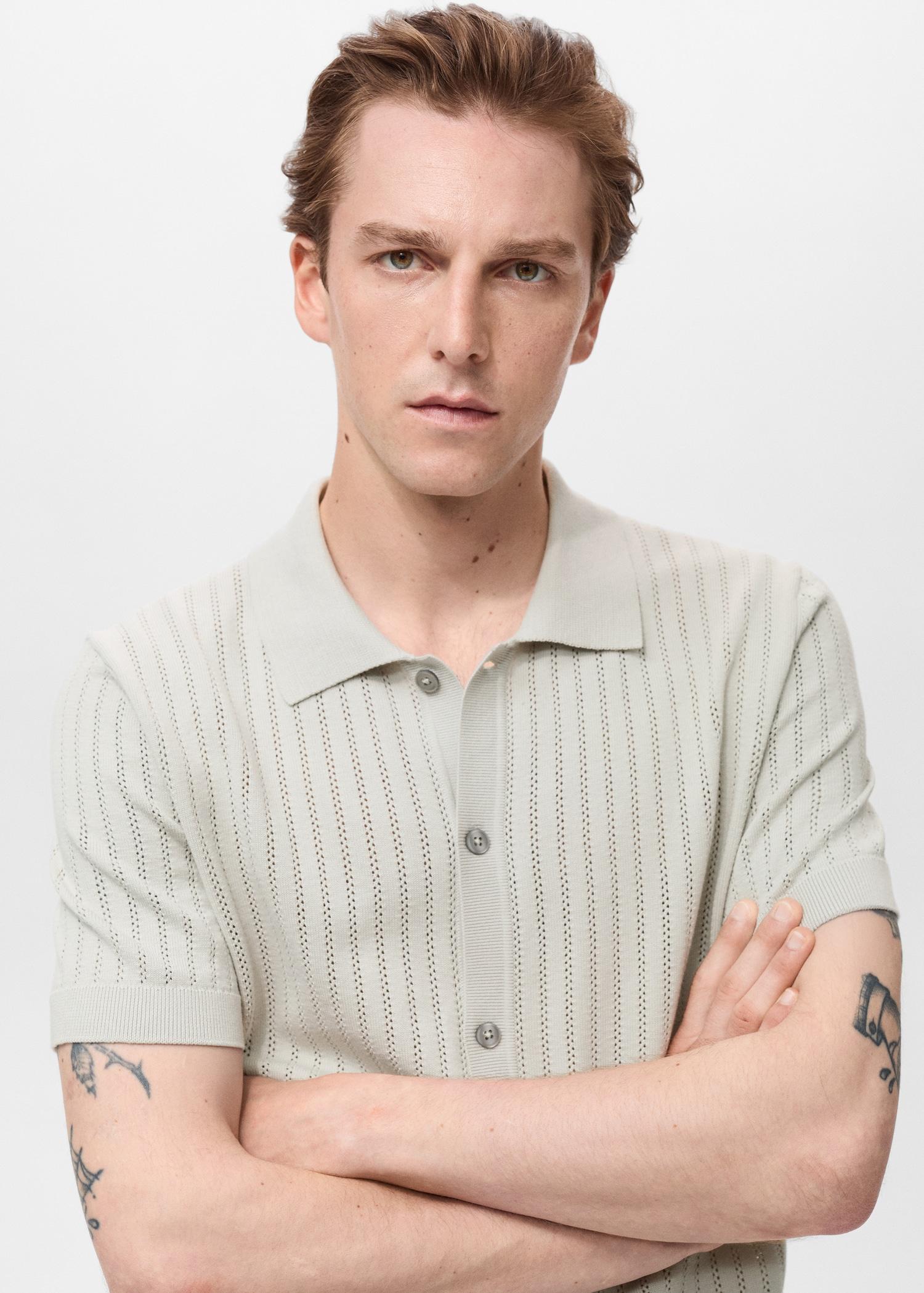 Cotton blouse with openwork detail - Men | MANGO USA Product Image