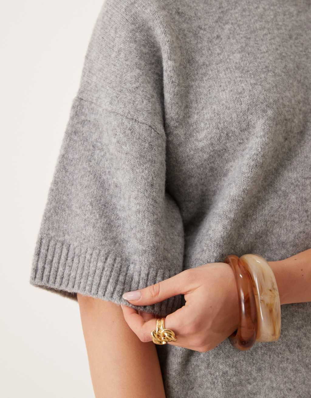 Gina Tricot short sleeve knitted oversized sweater in gray melange Product Image