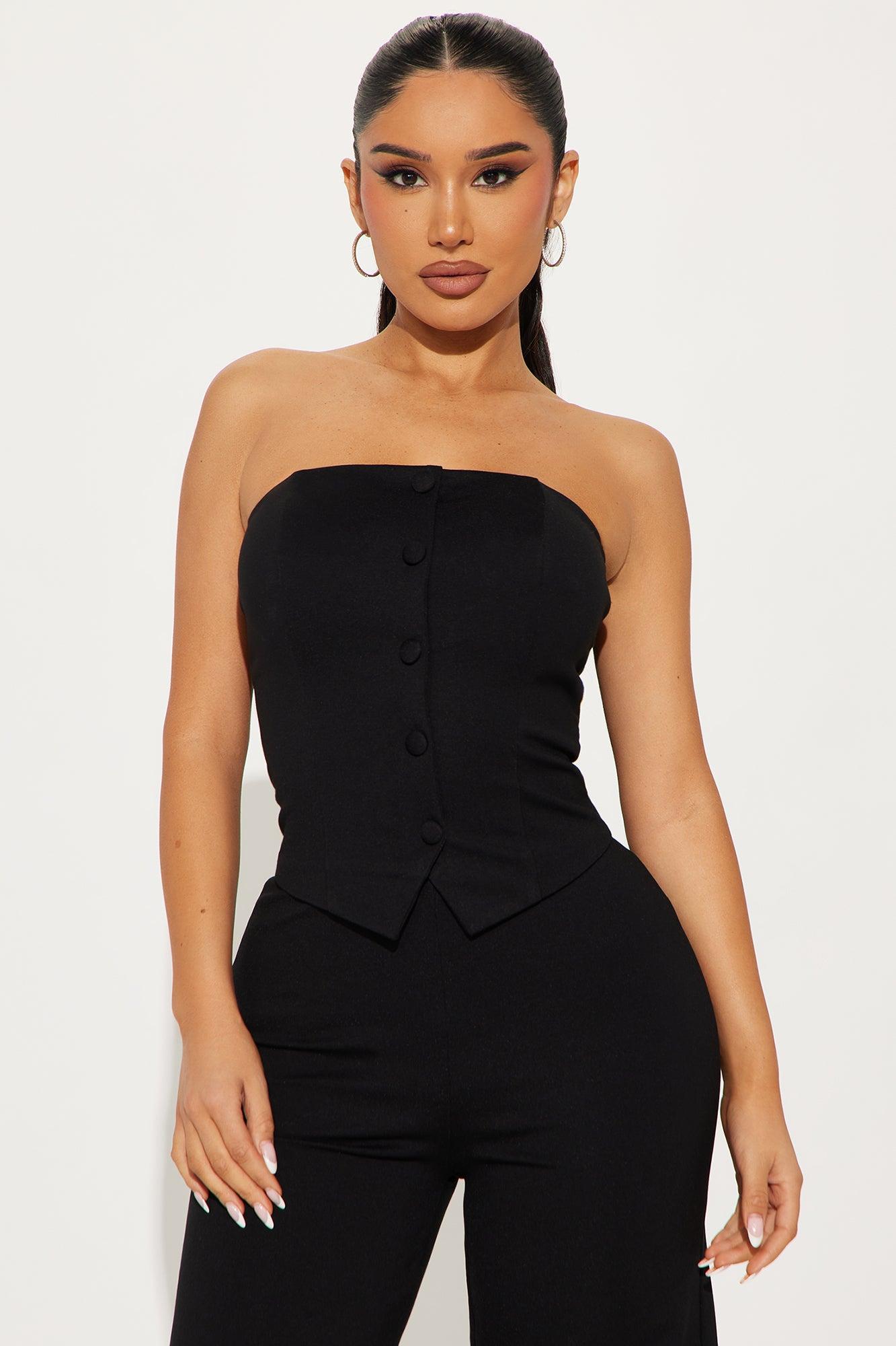 The Mia Strapless Ponte Jumpsuit - Black Product Image