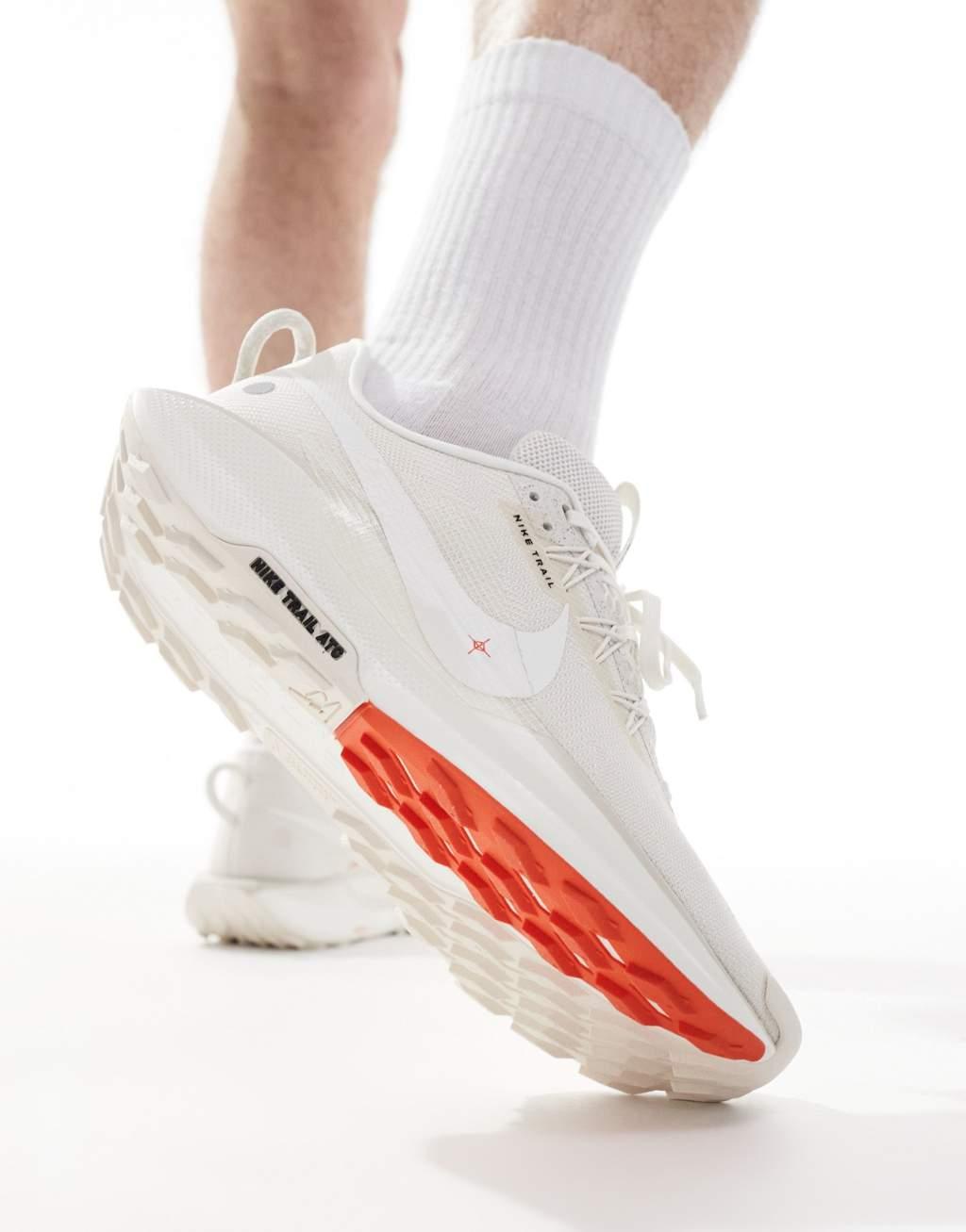 Nike Running ReactX Pegasus Trail 5 sneakers in white and red Product Image