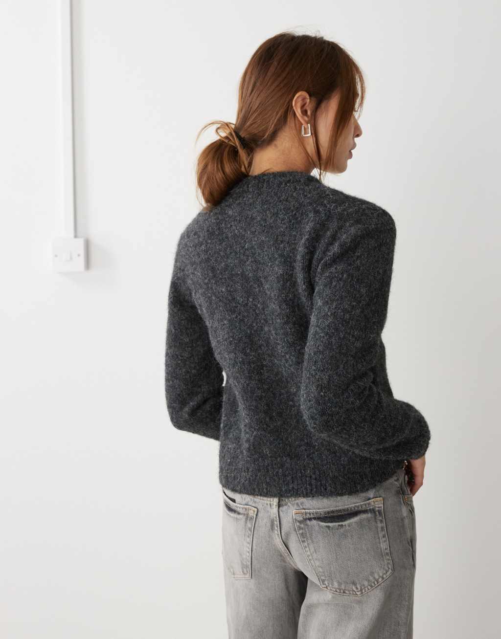 Weekday Odora wool blend zip cardigan in off-black melange Product Image