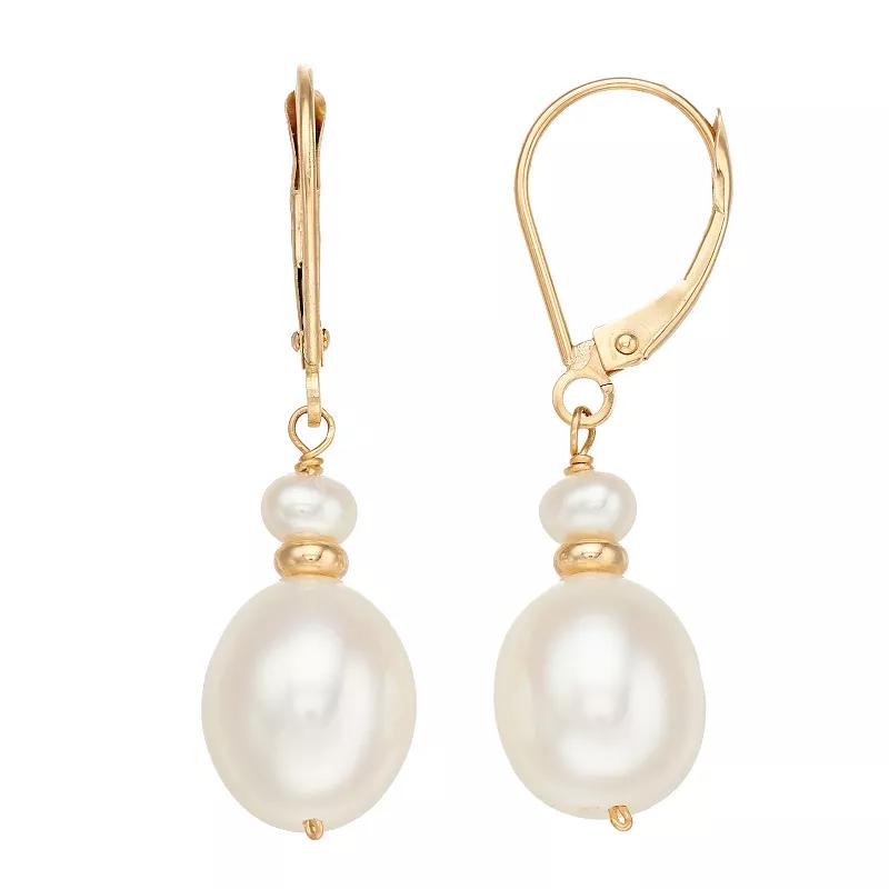 Jewelmak 14k Gold Freshwater Cultured Pearl Leverback Earrings, Women's Product Image