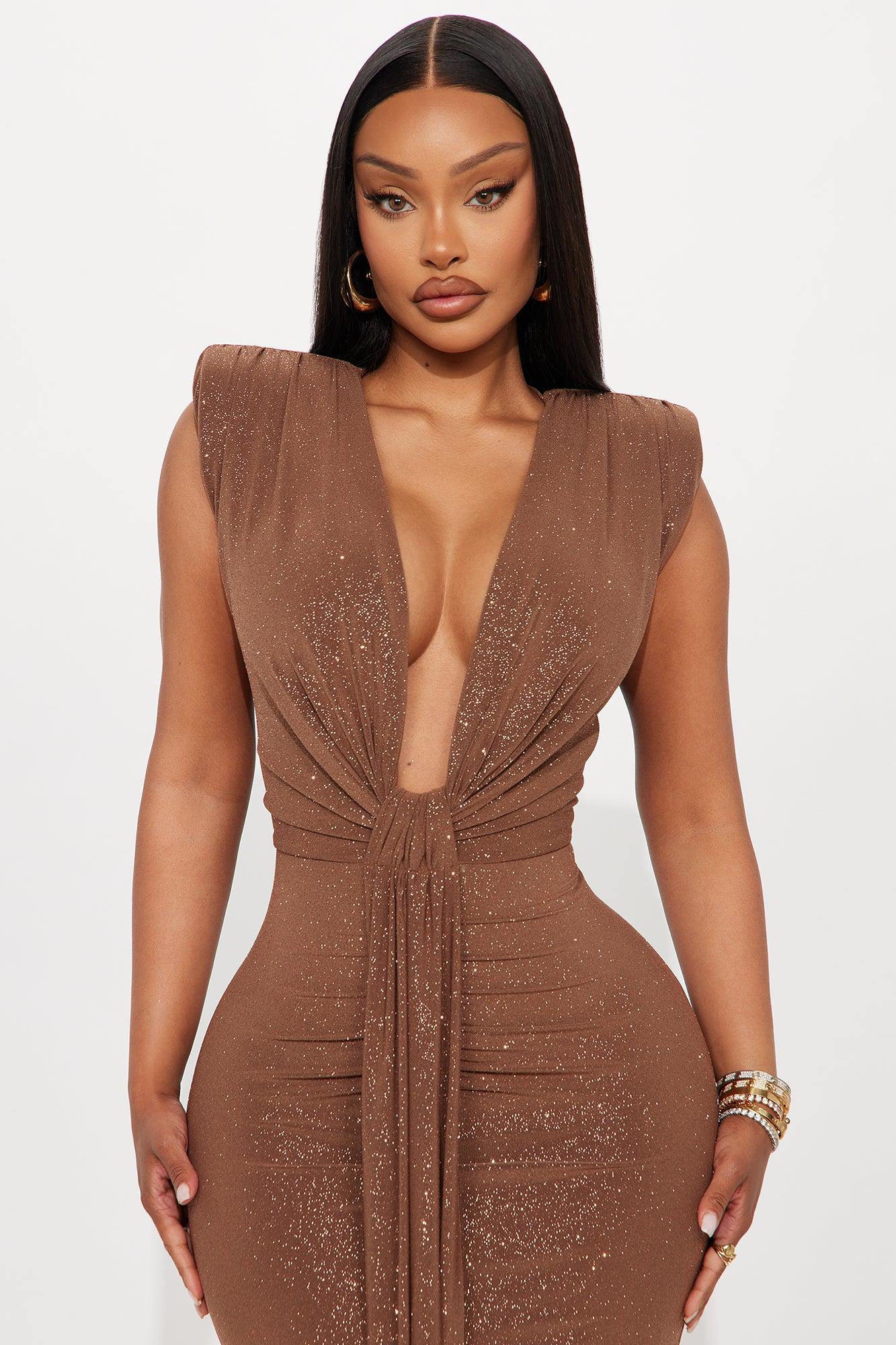 Sincerely Yours Glitter Maxi Dress - Brown Product Image