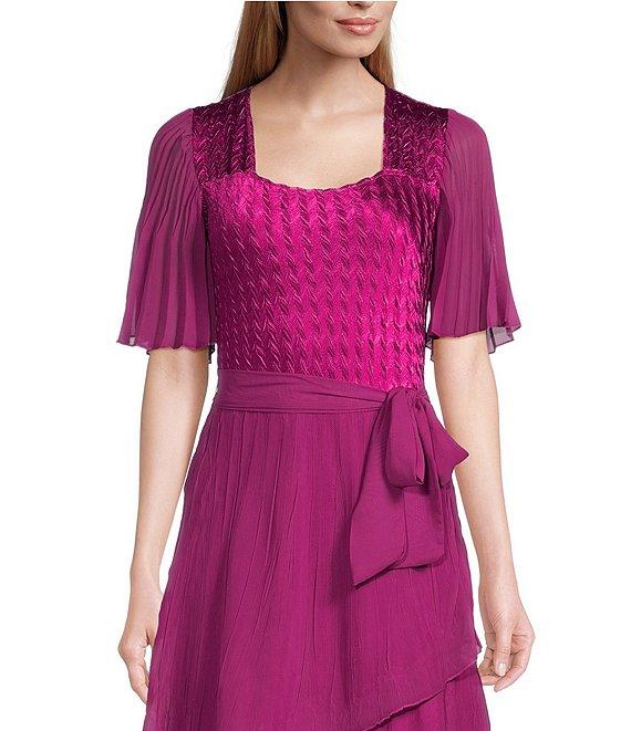 Komarov Square Neck Tiered Bottom Chiffon Sleeve Gown Product Image