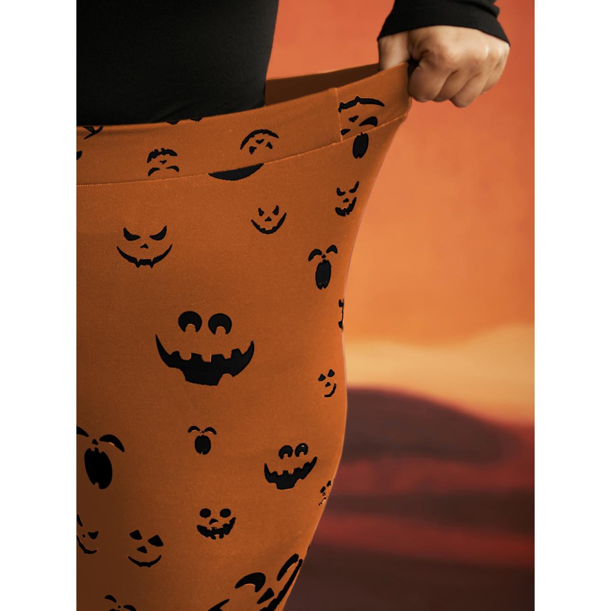Plus Size Stretchy Jack-o-Lantern Leggings Women Brightorange Elegant High stretch Skinny Mid Rise Everyday Leggings BloomChic 18-20/2X Product Image