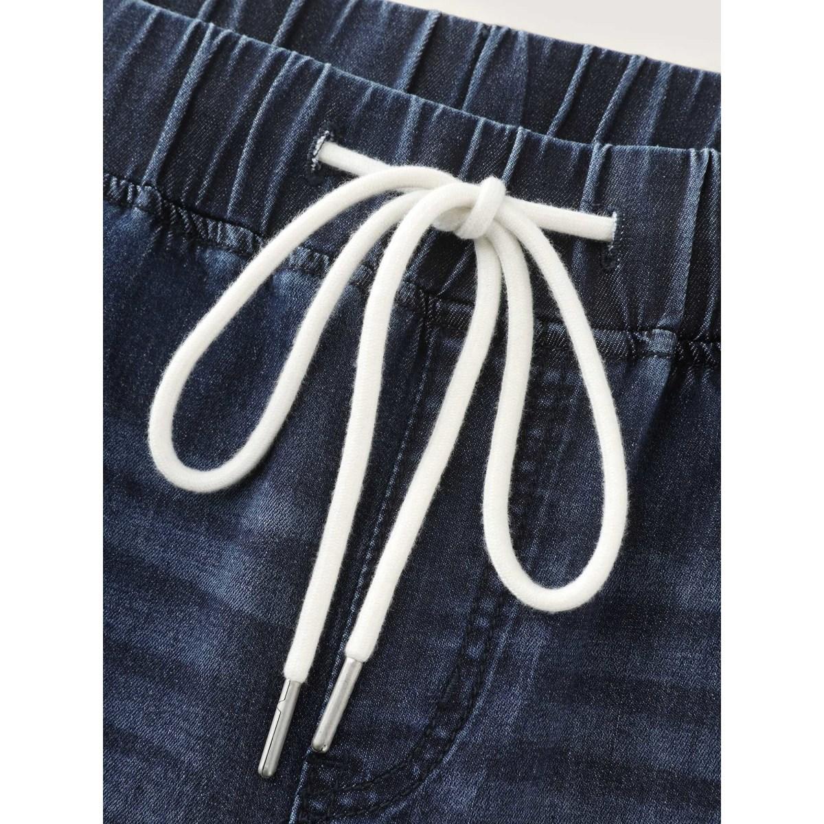 Plus Size Easy Pull-On Stretchy Wide-Leg Jeans Women Midblue Leisure Medium stretch Slanted pocket Jeans BloomChic 20/2X Product Image